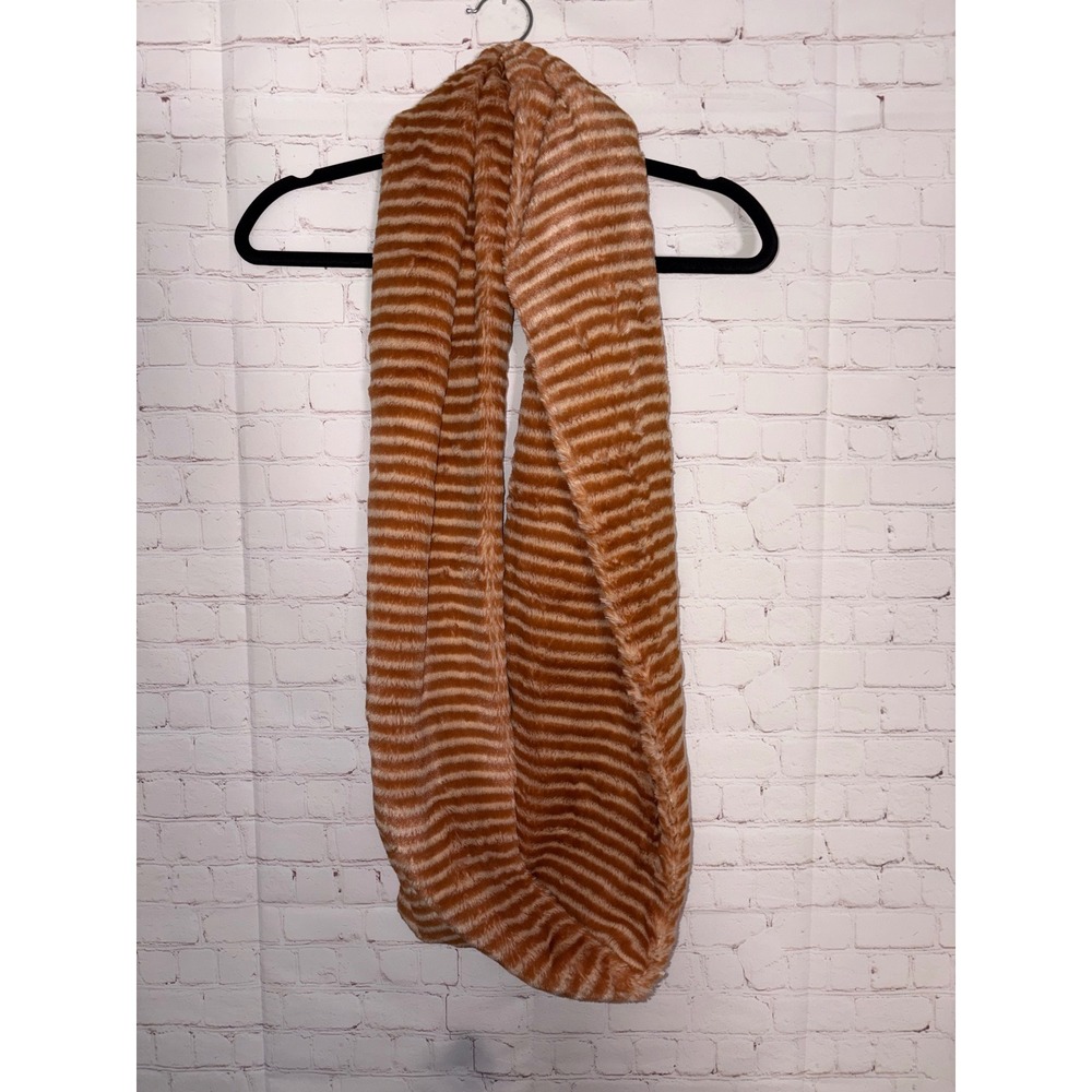 Anthropologie Bronze Faux Fur Infinity Scarf Striped Plush Winter Loop NWT